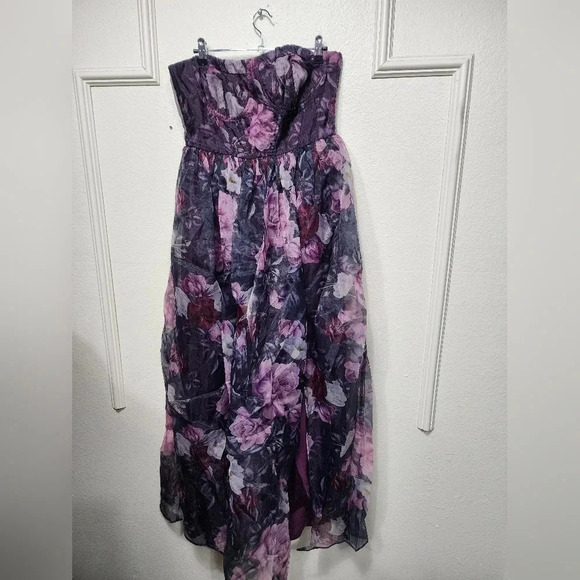 Lulus Wonderful Waltz Purple Floral Print Strapless Bustier Maxi Dress Party - Picture 6 of 12